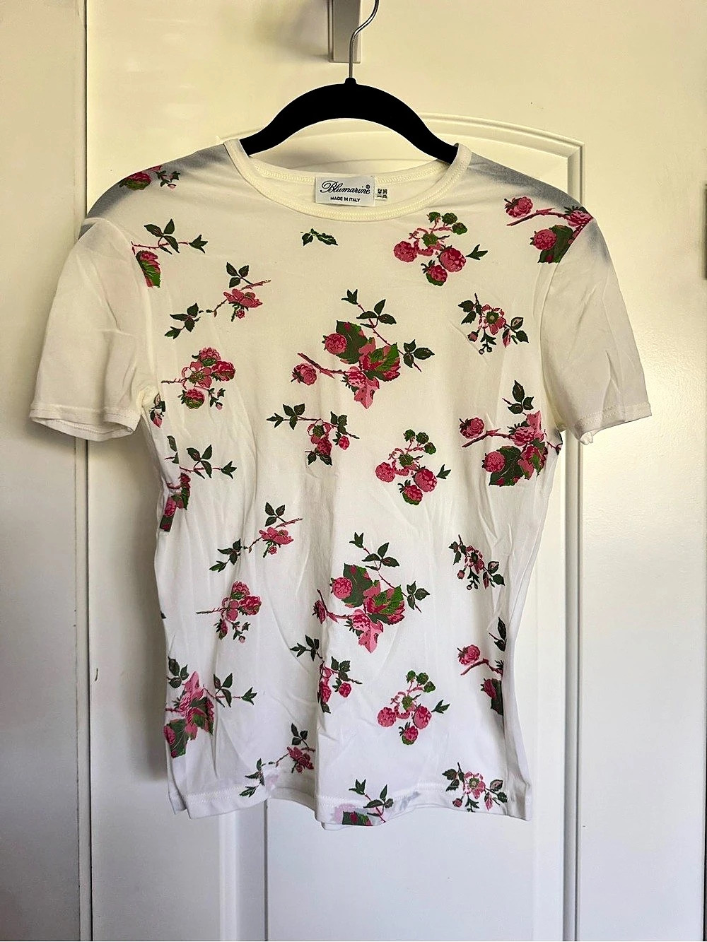 Vintage 90s Blumarine Floral Short Sleeve Top White Size 42